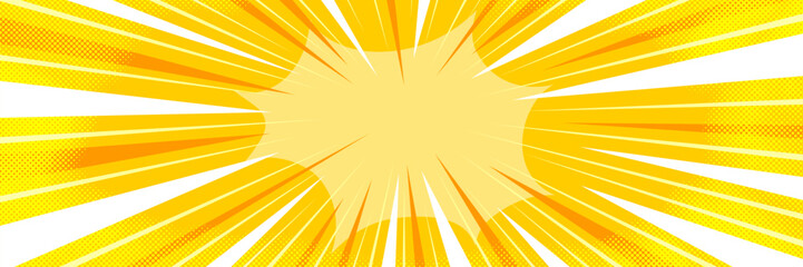 Dynamic yellow anime comic background featuring manga speed bursts. The motion lines and energetic effect bring action to life.
