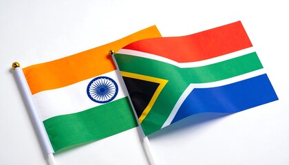 India and South Africa flags side by side, vibrant colors, symbolizing unity and diplomacy.