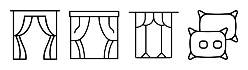 Home decor icons: curtains with valances, drapes, and pillows