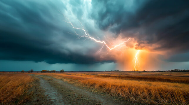 lightning storm over open field