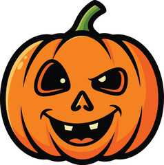  An expressive, slightly menacing cartoon jack-o'-lantern with a wide, mischievous grin, squinted evil eye, and one playful, winking eye.
