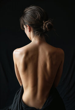 Beautiful Female Back and Shoulders on a Black Background, Low Key Fine Art Portrait of a Woman from the Back
