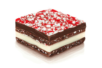 Realistic Vector Illustration of Layered Chocolate Peppermint Bark Square Topped with Crushed Candy Cane