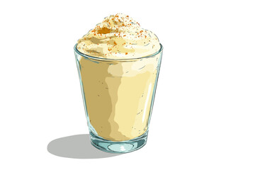 Hand-Drawn Illustration of Festive Eggnog Drink with Whipped Cream Topping and Nutmeg Spice