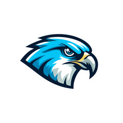 Fierce Blue and White Eagle Head Vector Mascot Logo Illustration Isolated on White Background