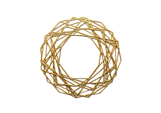 Sophisticated golden geometric wireframe sculpture, modern art design element, abstract luxury decoration, creative golden shape, unique wire art, golden ornament, elegant metallic sculpture