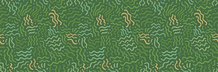 Gordijnen Landschap patronen Farm field abstract seamless pattern. Green Tuscany agriculture landscape texture. French vineyard patern. Organic lines patchwork bg. Vector rice paddiy and vineyard background. Eco farmland top view  © babayuka