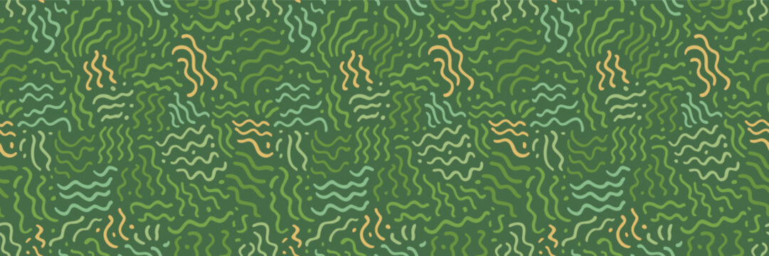 Farm field abstract seamless pattern. Green Tuscany agriculture landscape texture. French vineyard patern. Organic lines patchwork bg. Vector rice paddiy and vineyard background. Eco farmland top view