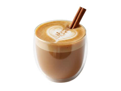 Cinnamon stick coffee latte, all by itself on a white background