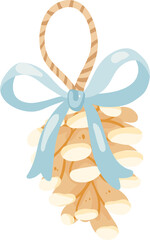 Pinecone Ornament Blue Bow Illustration