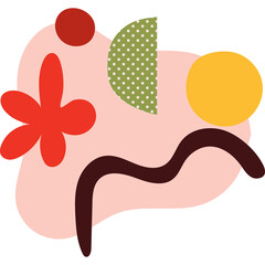 Abstract Organic Shapes And Geometric Forms In A Vibrant Pink And Red Color Palette With Yellow And Green Accents On A Soft Pink Background With A Transparent Overlay