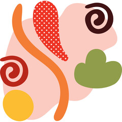 Abstract Organic Shapes and Swirls in Soft Pastel and Warm Earth Tones on Transparent Background