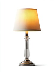 Silver Table Lamp with Warm Yellow Fabric Shade on White Background