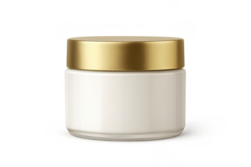 White cosmetic cream jar mockup with golden lid, representing luxury skincare and beauty product packaging
