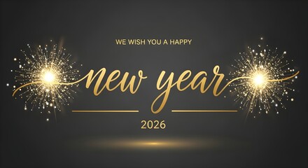 Golden new year 2026 celebration with sparklers and festive lights