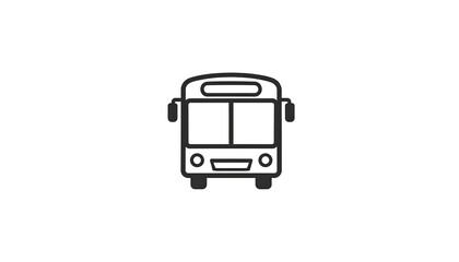 A frontal monochrome depiction of a public transit vehicle. Featuring a simplified design with rectangular windows and circular headlights, all outlined