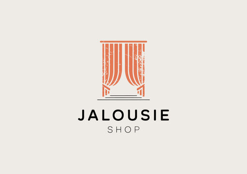 An elegant logo design for a jalousie shop featuring a stylized curtain graphic, reflecting the quality and craftsmanship of window coverings offered to customers.