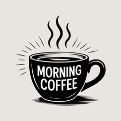 This illustration captures a steaming cup of coffee with a catchy message, embodying the energizing spirit of mornings and the joy associated with starting the day afresh.
