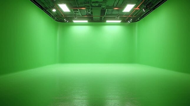 A seamless green screen video background illuminated with evenly diffused lighting from both sides, producing a clean, shadow-free surface