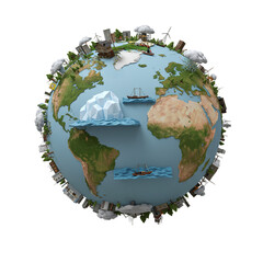 Fototapeta premium Creative 3D Illustration of Earth with Land and Water Features