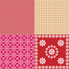 Floral square, vintage ethnic repetitive border, pink orange geometric seamless pattern vector illustration, decorative motif fabric retro background.