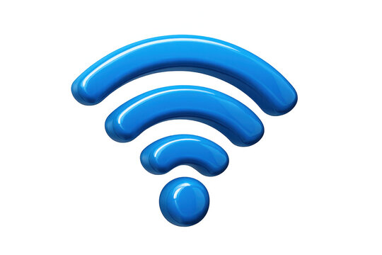 Blue 3d wi-fi icon transmitting wireless signal for internet access and global network connection on transparent background