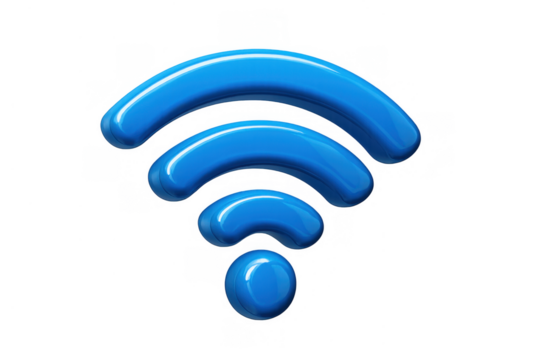 Blue 3d wi-fi icon transmitting wireless signal for internet access and global network connection on transparent background - Powered by Adobe