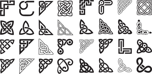 Collection of Celtic Knot Corner Designs Border Graphic Ornament Irish Style Elements