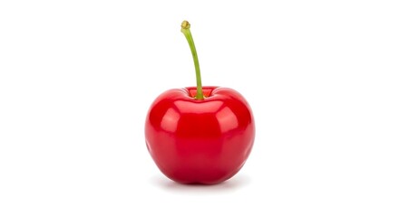 Single red cherry with stem isolated on white background