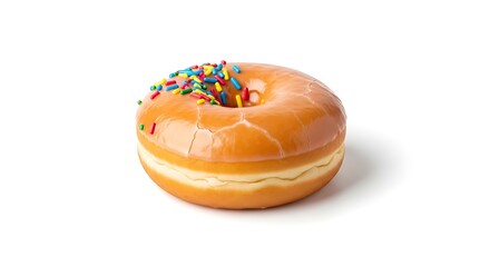 Glazed donut with colorful sprinkles isolated on white background