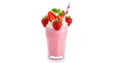 Strawberry milkshake with whipped cream and strawberry