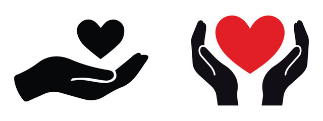 Heart in hands icon set.