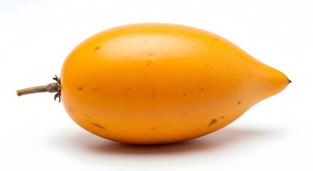 A single ripe yellow fruit with a stem isolated on white background