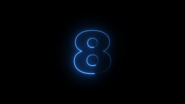 Glowing Neon Number 8 Text Icon Animation for Modern Digital Design Futuristic Countdown Typography Motion Graphics and Creative UI Elements