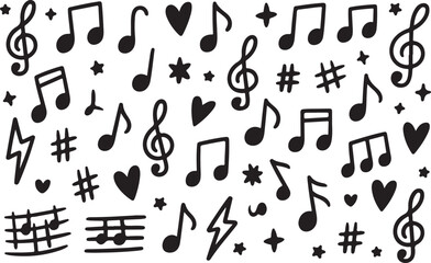 Collection of Various Notes with Hearts and Stars Hand Drawn Sketches