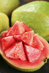 Fresh Red Guava Fruit Wedges from Fujian - Soft Sweet Tropical Fruit with Heart-Shaped Appeal