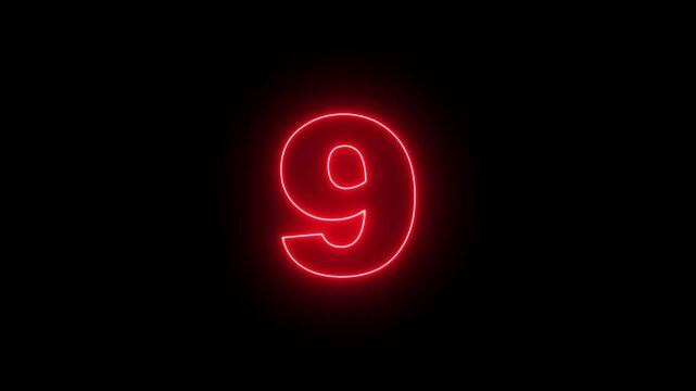 Glowing Neon Number 9 Text Icon Animation for Modern Digital Design Futuristic Countdown Typography Motion Graphics and Creative UI Elements