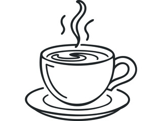 Obraz premium Steaming Coffee Cup Line Drawing with Swirl