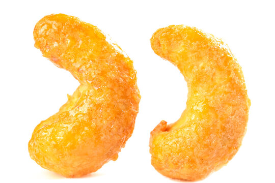 Crispy Salt-Baked Vietnamese Cashew Nuts Amber Coating White Background
