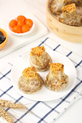 Handmade Siu Mai Dumplings with Glutinous Rice and Salted Egg Yolk - Traditional Chinese Dim Sum