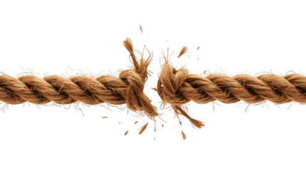Rope is breaking apart from tension on transparent background isolated