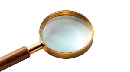 Magnifying glass with wooden handle and golden frame for finding