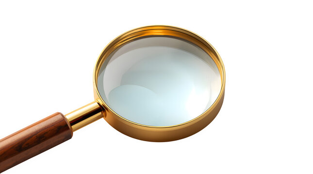 Magnifying glass with wooden handle and golden frame for finding
