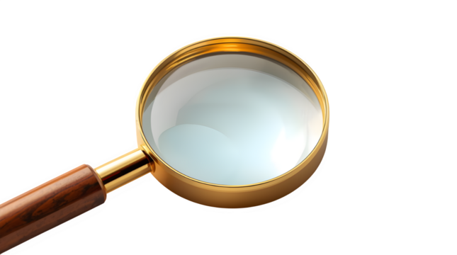 Magnifying glass with wooden handle and golden frame for finding