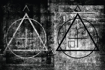 Abstract grunge geometric symbols background. Monochrome abstract grunge black and white illustration	