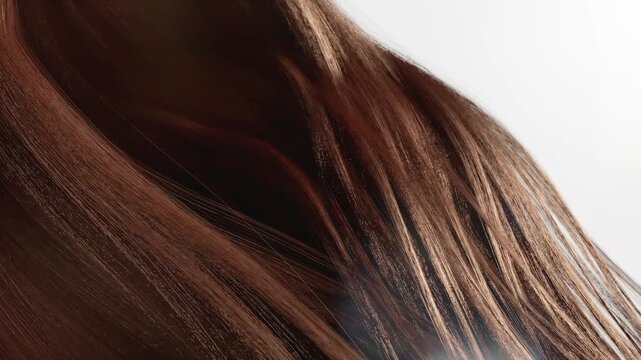 Hair oil repairs hair cuticles, nourishes hair follicles, and makes brown hair smooth and shiny. Shampoo or conditioner, essence nourishing effect, daily hair care advertising, 3D rendering.