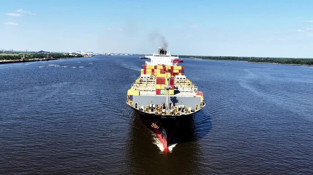 Aerial View of Cargo Ship on Delaware River
