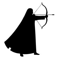 silhouette of a woman with a veil doing archery