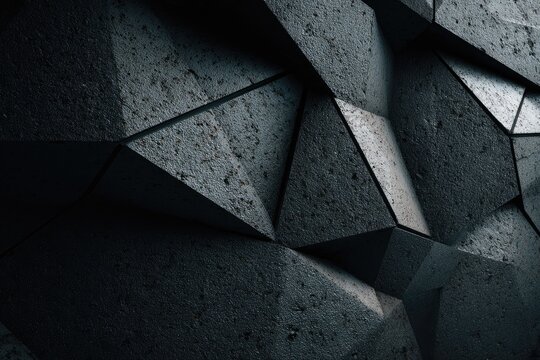 Abstract geometric surface made of angular, textured blocks in varying shades of gray