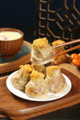 Handmade Siu Mai Dumplings with Salted Egg Yolk Traditional Chinese Dim Sum Food